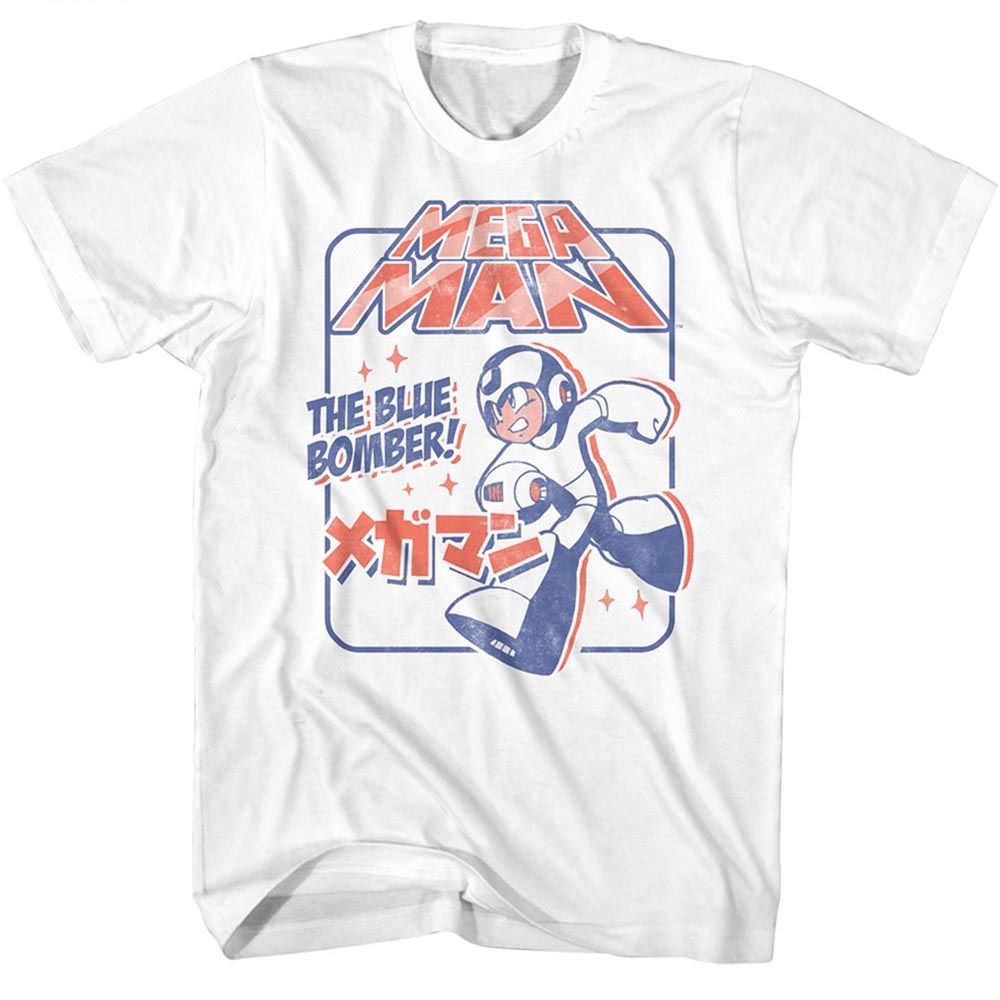 MEGA MAN-MEGAMAN BLUE BOMBER AGAIN-WHITE ADULT S/S TSHIRT