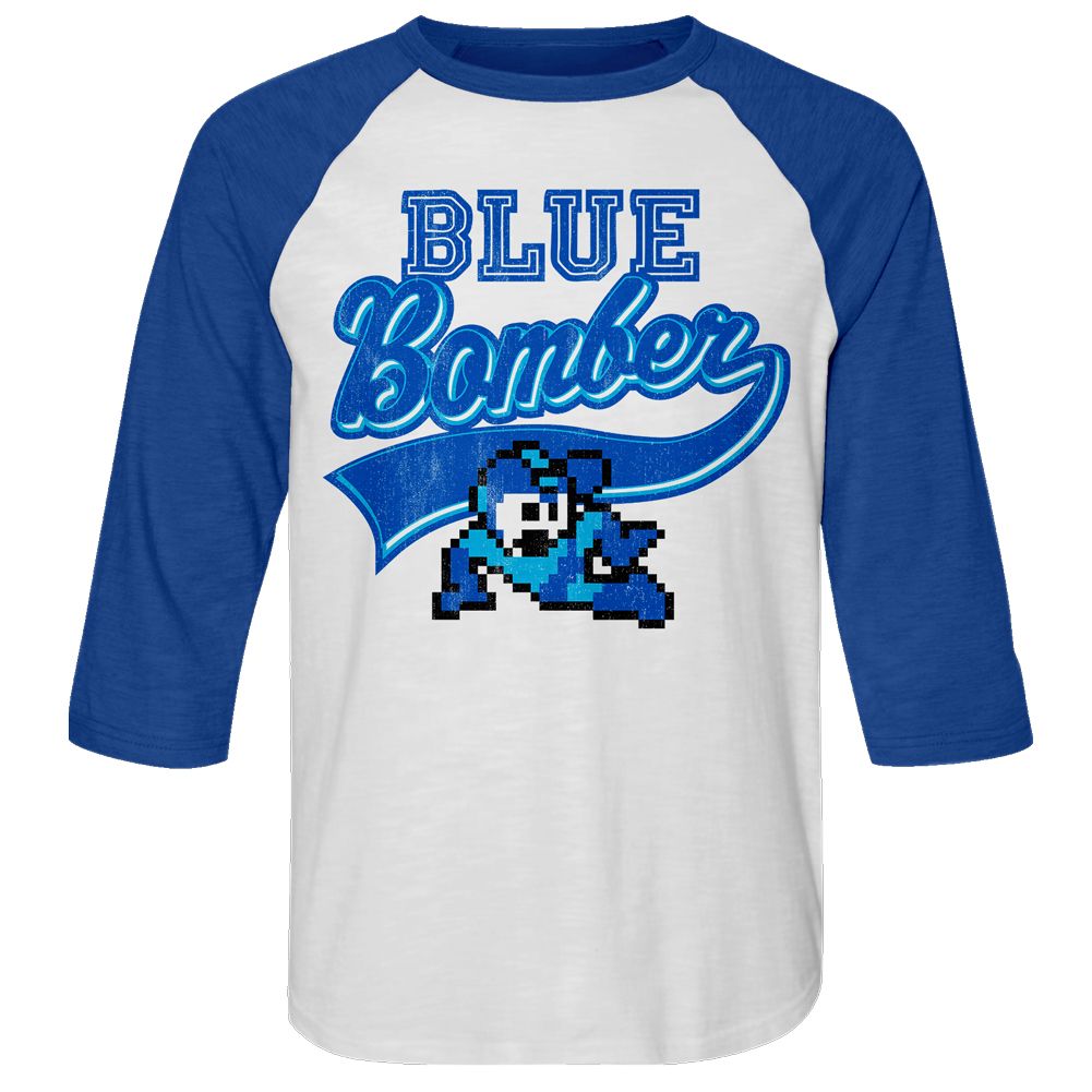 MEGA MAN-MEGA MAN BLUE BOMBER-WHITE/ROYAL ADULT 3/4 SLEEVE RAGLAN