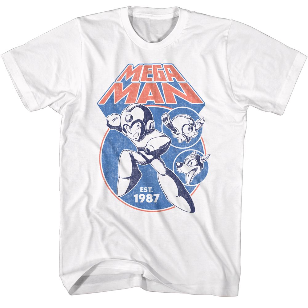 MEGA MAN-MEGA MAN MEGA CIRCLES-WHITE ADULT S/S TSHIRT