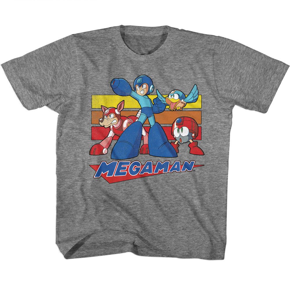 MEGA MAN-MEGA MAN MULTI COLOR RECTANGLES-GRAPHITE HEATHER YOUTH S/S TSHIRT