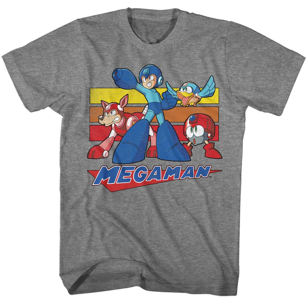 MEGA MAN-MEGA MAN MULTI COLOR RECTANGLES-GRAPHITE HEATHER ADULT S/S TSHIRT