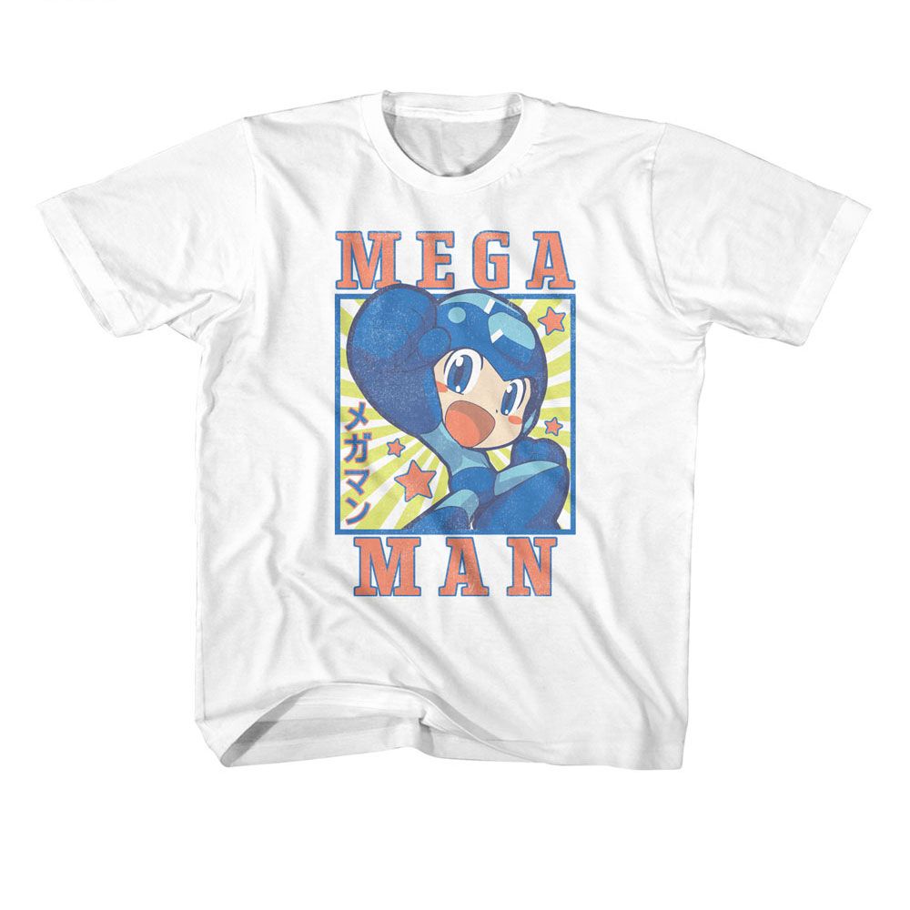 MEGA MAN-MEGA MAN SQUARE AND STARS-WHITE YOUTH S/S TSHIRT