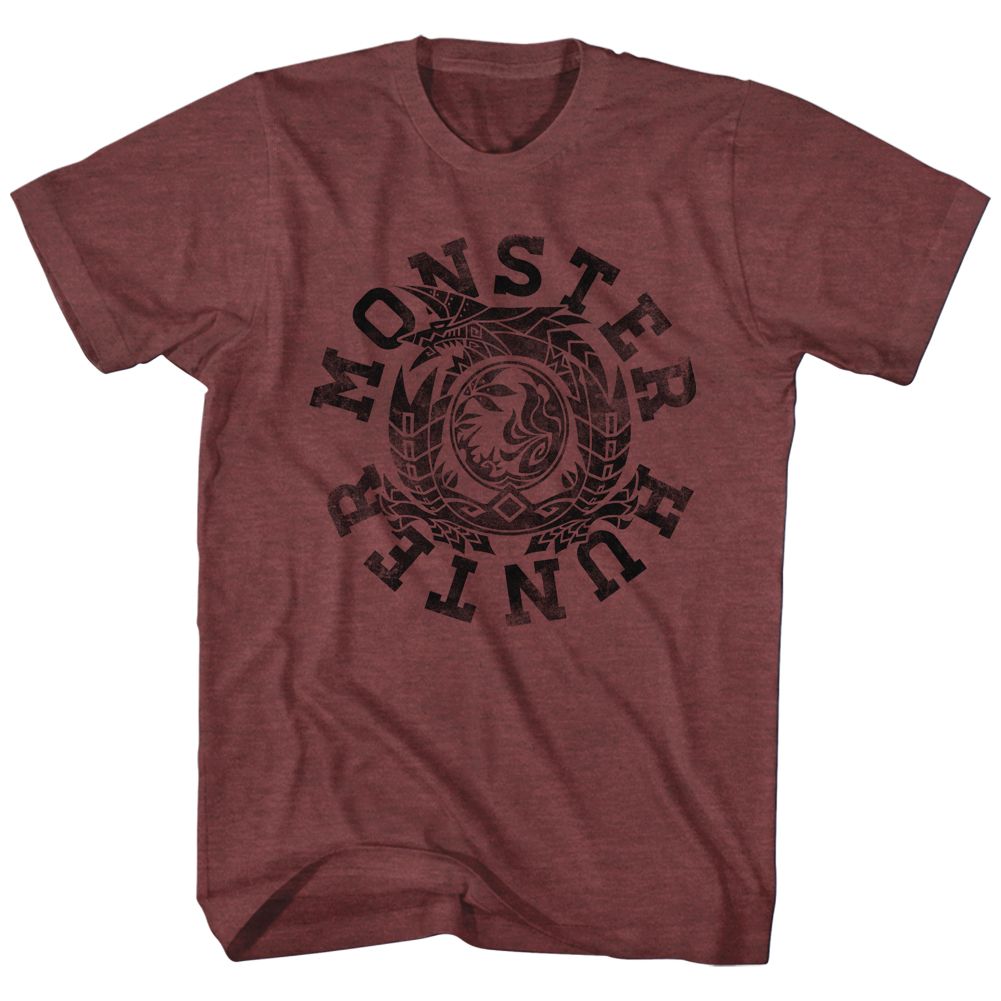 MONSTER HUNTER-MH CIRCLE-VINTAGE MAROON HEATHER ADULT S/S TSHIRT