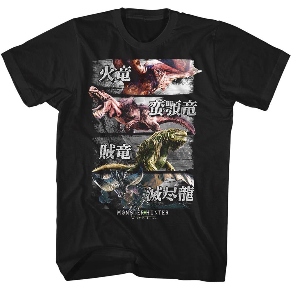 MONSTER HUNTER-4 MONSTERS-BLACK ADULT S/S TSHIRT