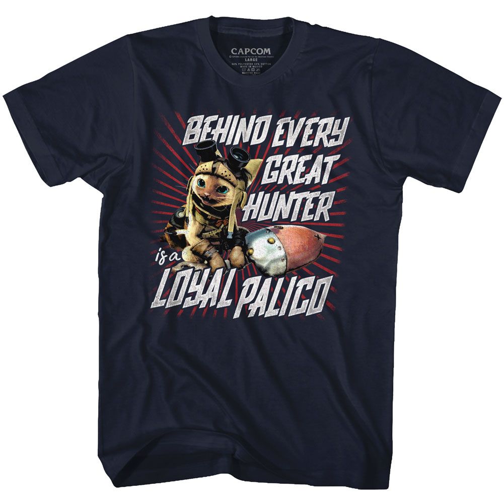 MONSTER HUNTER-LOYAL PALICO-NAVY ADULT S/S TSHIRT
