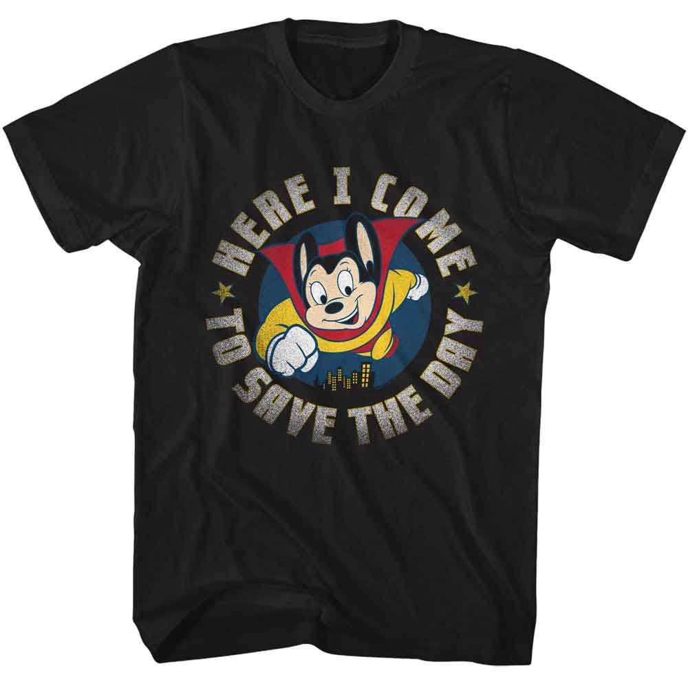 MIGHTY MOUSE-MIGHTY MOUSE HERE I COME-BLACK ADULT S/S TSHIRT