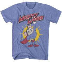Thumbnail for MIGHTY MOUSE-MIGHTY MOUSE LIFTING LOGO-LIGHT BLUE HEATHER ADULT S/S TSHIRT