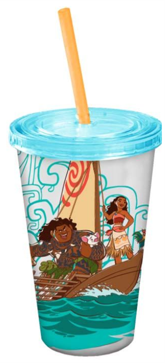 Moana group shot on boat 16oz plastic cold cup with lid and straw – 12 pc ppk ($5.25 each)