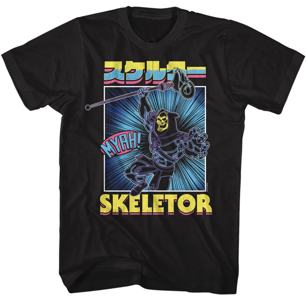 MASTERS OF THE UNIVERSE-MOTU SKELETOR BURST-BLACK ADULT S/S TSHIRT