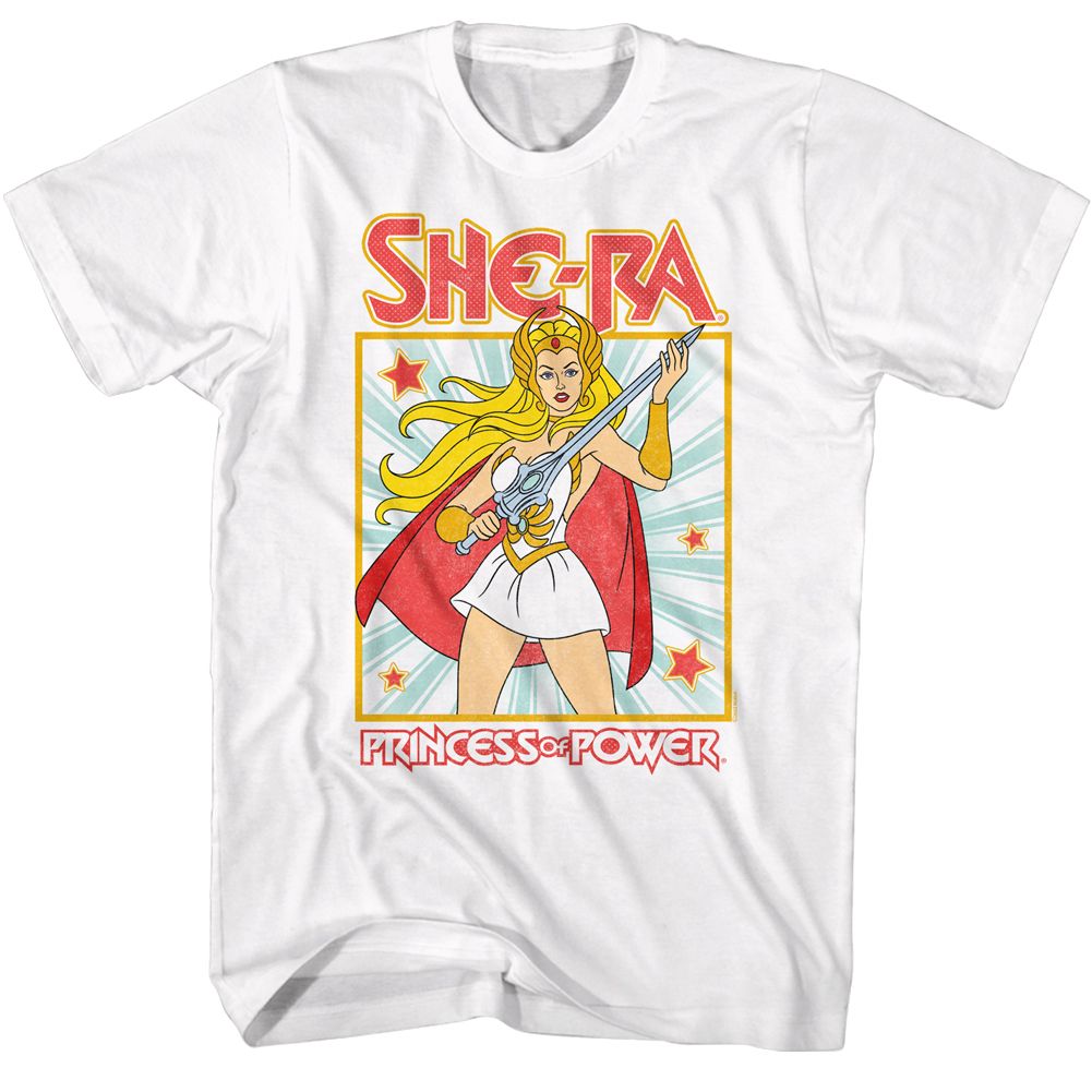 MASTERS OF THE UNIVERSE-MOTU SHE RA SQUARE-WHITE ADULT S/S TSHIRT