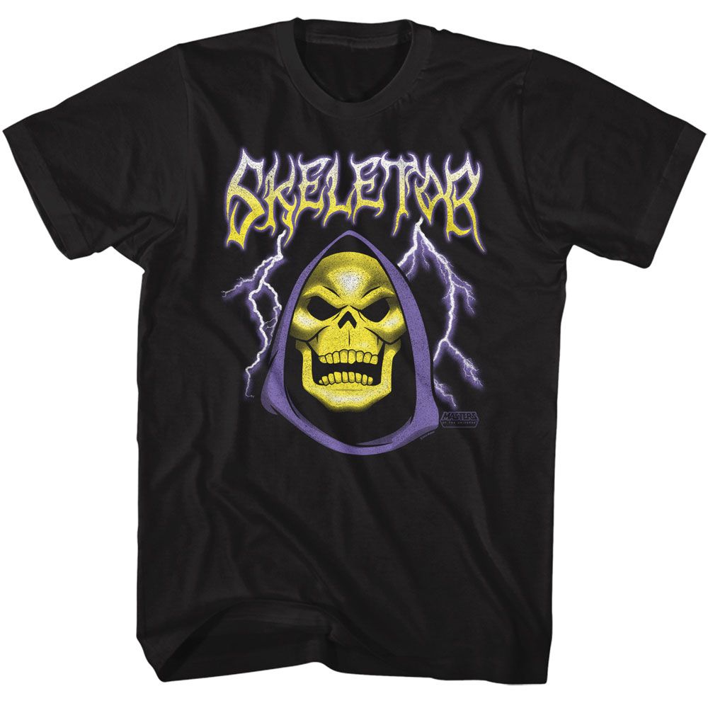 MASTERS OF THE UNIVERSE-MOTU SKELETOR LIGHTNING-BLACK ADULT S/S TSHIRT