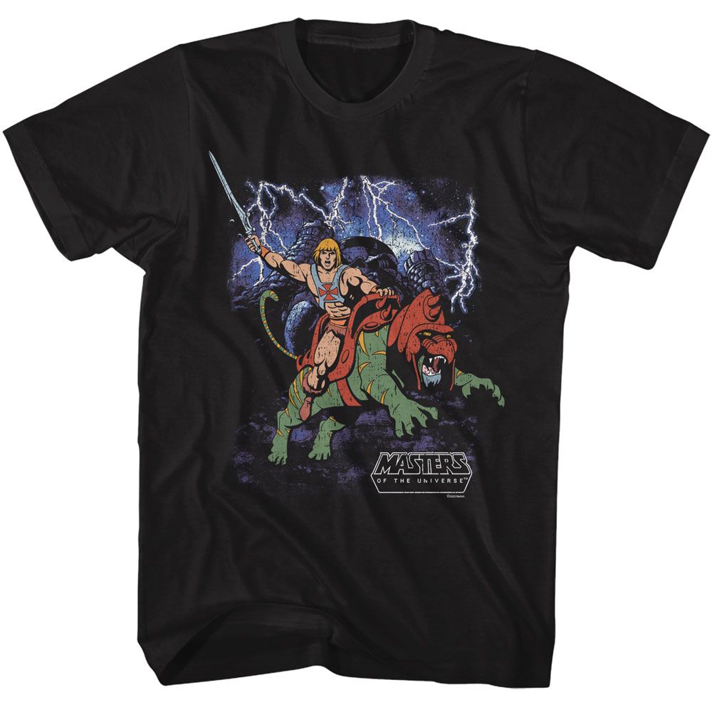 MASTERS OF THE UNIVERSE-MOTU BATTLECAT CHARGE-BLACK ADULT S/S TSHIRT