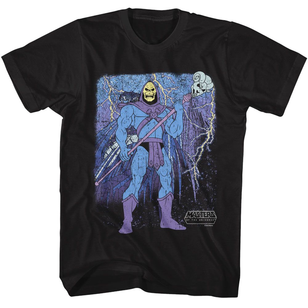 MASTERS OF THE UNIVERSE-MOTU SKELETOR AND SKULL MOUNTAIN-BLACK ADULT S/S TSHIRT