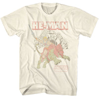 Thumbnail for MASTERS OF THE UNIVERSE-MOTU HE MAN AND BATTLE CAT AT CASTLE GRAYSKULL-NATURAL ADULT S/S TSHIRT