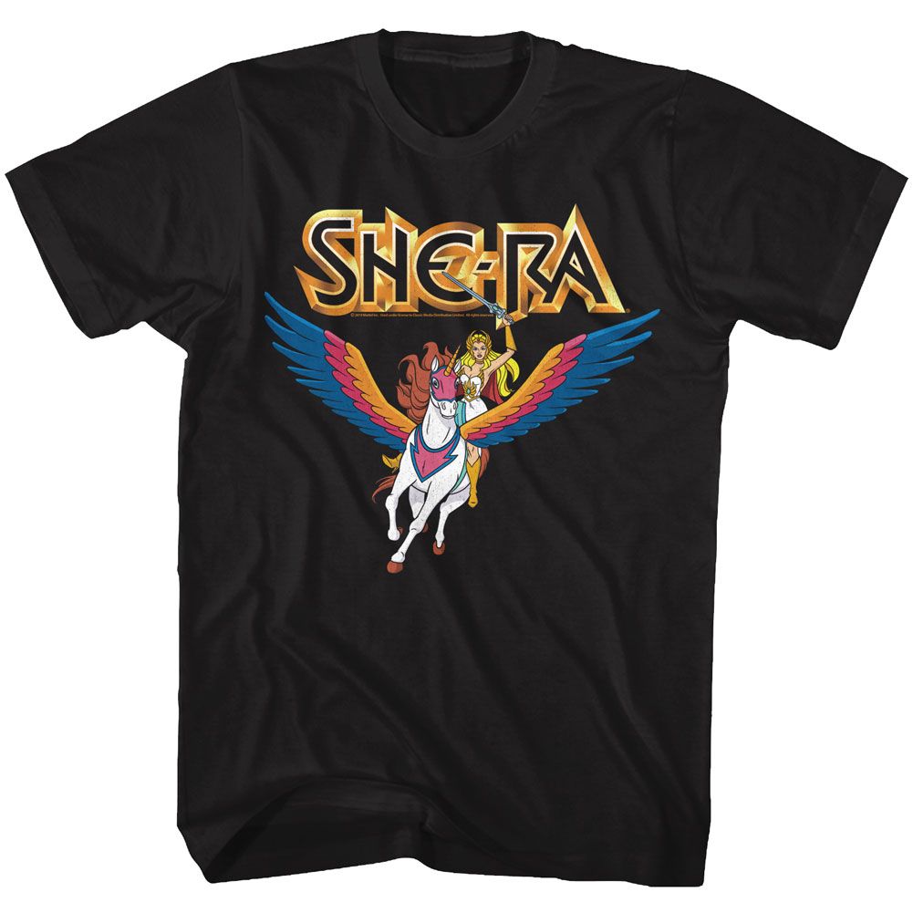 MASTERS OF THE UNIVERSE-SHERA AND SWIFTWIND-BLACK ADULT S/S TSHIRT