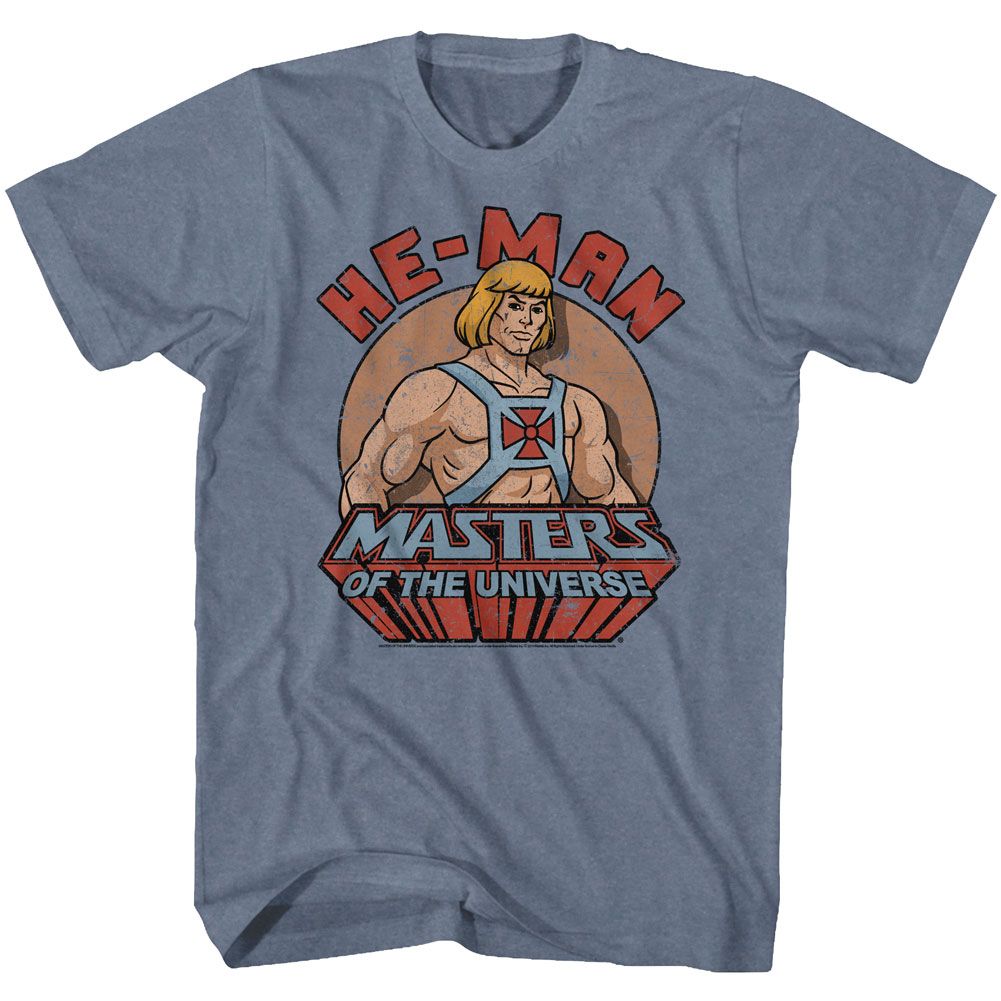 MASTERS OF THE UNIVERSE-FEATURING HEMAN-INDIGO HEATHER ADULT S/S TSHIRT