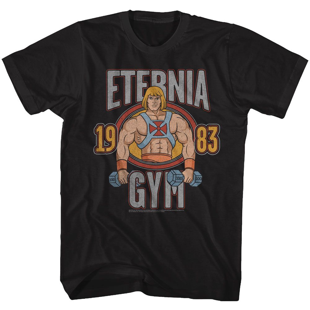MASTERS OF THE UNIVERSE-HE MAN GYM-BLACK ADULT S/S TSHIRT