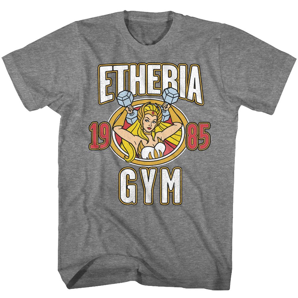 MASTERS OF THE UNIVERSE-ETHERIA GYM-GRAPHITE HEATHER ADULT S/S TSHIRT