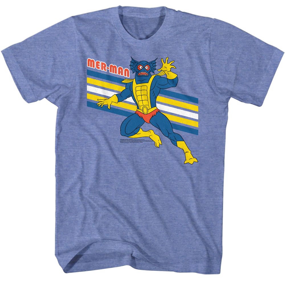 MASTERS OF THE UNIVERSE-MER-MAN-LIGHT BLUE HEATHER ADULT S/S TSHIRT