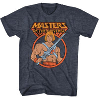 Thumbnail for MASTERS OF THE UNIVERSE-HEMAN IN CIRCLE-NAVY HEATHER ADULT S/S TSHIRT