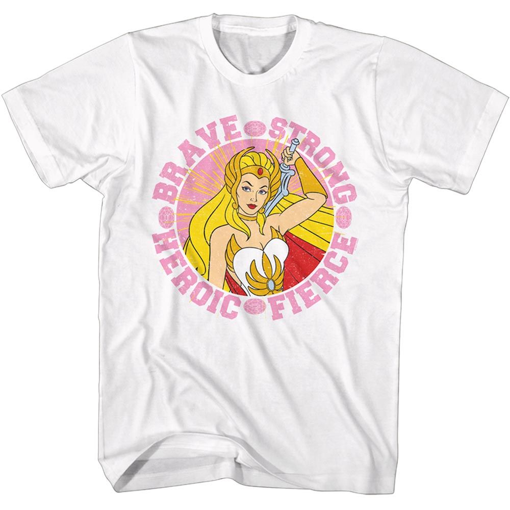 MASTERS OF THE UNIVERSE-MOTU SHE RA BRAVE AND STRONG-WHITE ADULT S/S TSHIRT