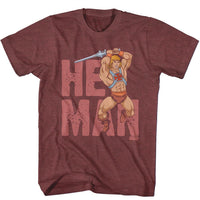 Thumbnail for MASTERS OF THE UNIVERSE-MOTU HE MAN TEXT-VINTAGE MAROON HEATHER ADULT S/S TSHIRT