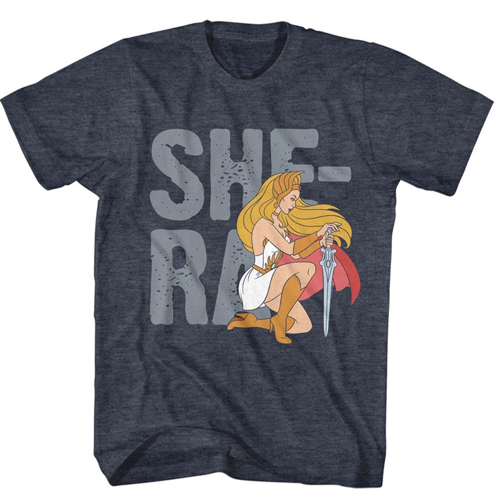 MASTERS OF THE UNIVERSE-MOTU SHE RA TEXT-NAVY HEATHER ADULT S/S TSHIRT