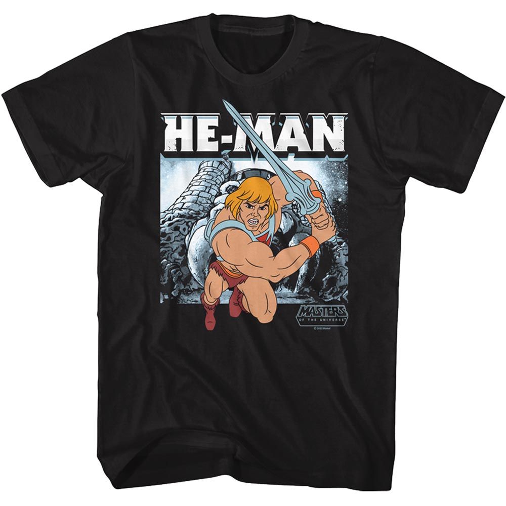 MASTERS OF THE UNIVERSE-MOTU HE MAN CHARGING-BLACK ADULT S/S TSHIRT
