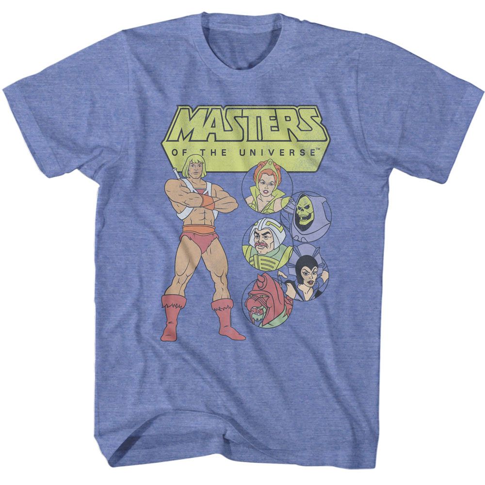 MASTERS OF THE UNIVERSE-MOTU CHARACTER CIRCLES-LIGHT BLUE HEATHER ADULT S/S TSHIRT