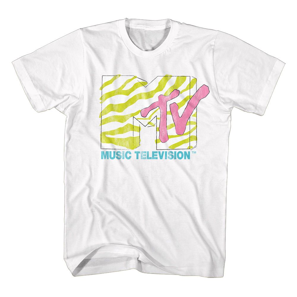 MTV-MTV NEON ZEBRA LOGO-WHITE ADULT S/S TSHIRT