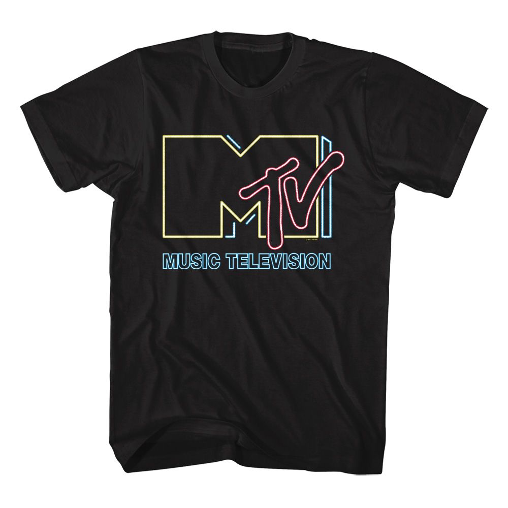 MTV-MTV NEON SIGN LOGO-BLACK ADULT S/S TSHIRT