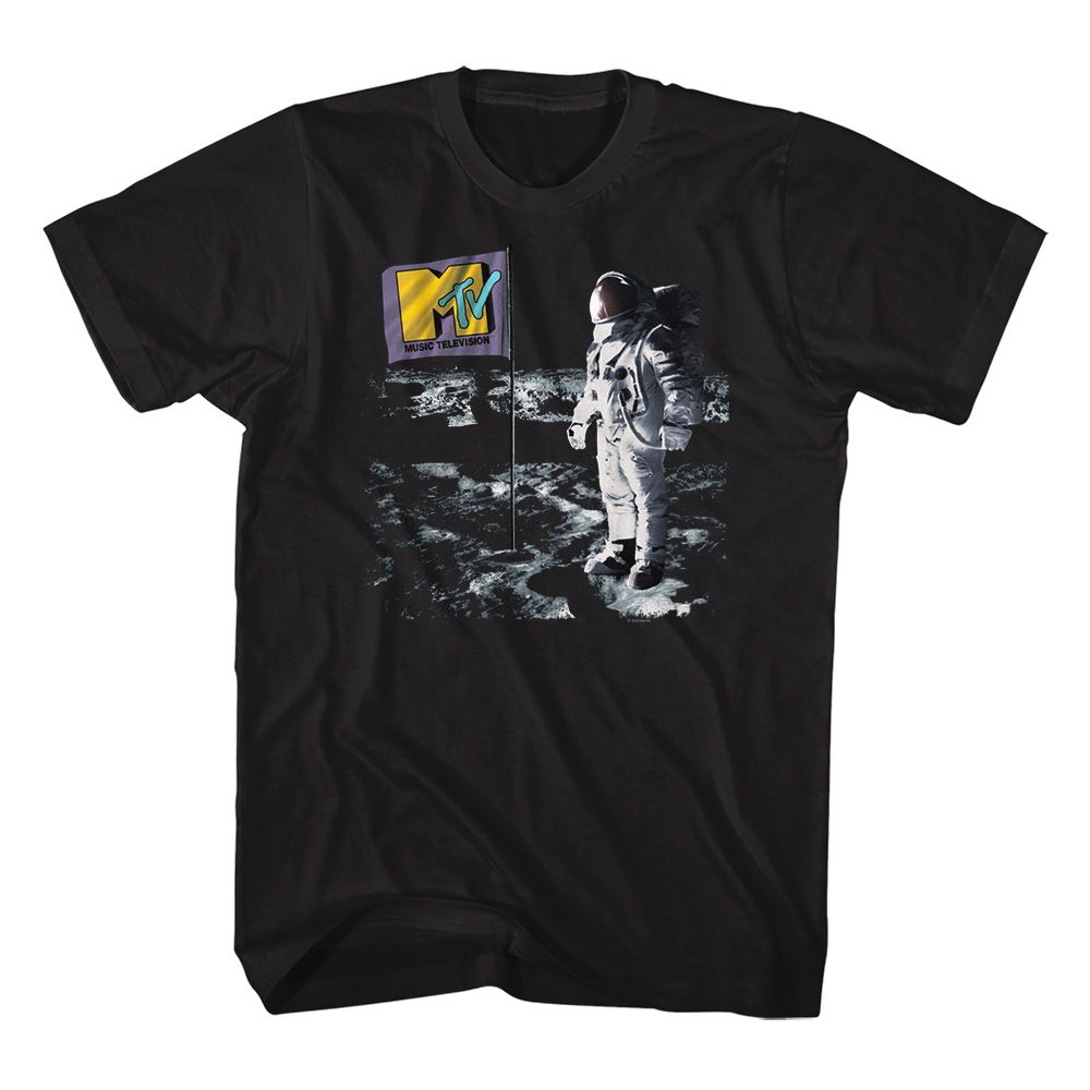 MTV-MTV FLAG ON MOON-BLACK ADULT S/S TSHIRT