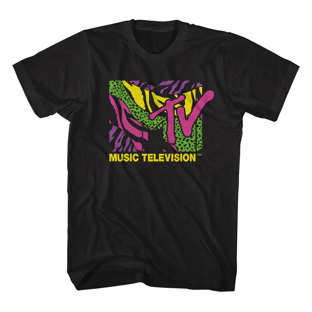 MTV-MTV LEOPARD AND ZEBRA PRINT LOGO-BLACK ADULT S/S TSHIRT
