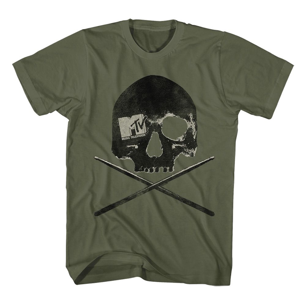 MTV-MTV SKULLS AND STICKS-MILITARY GREEN ADULT S/S TSHIRT