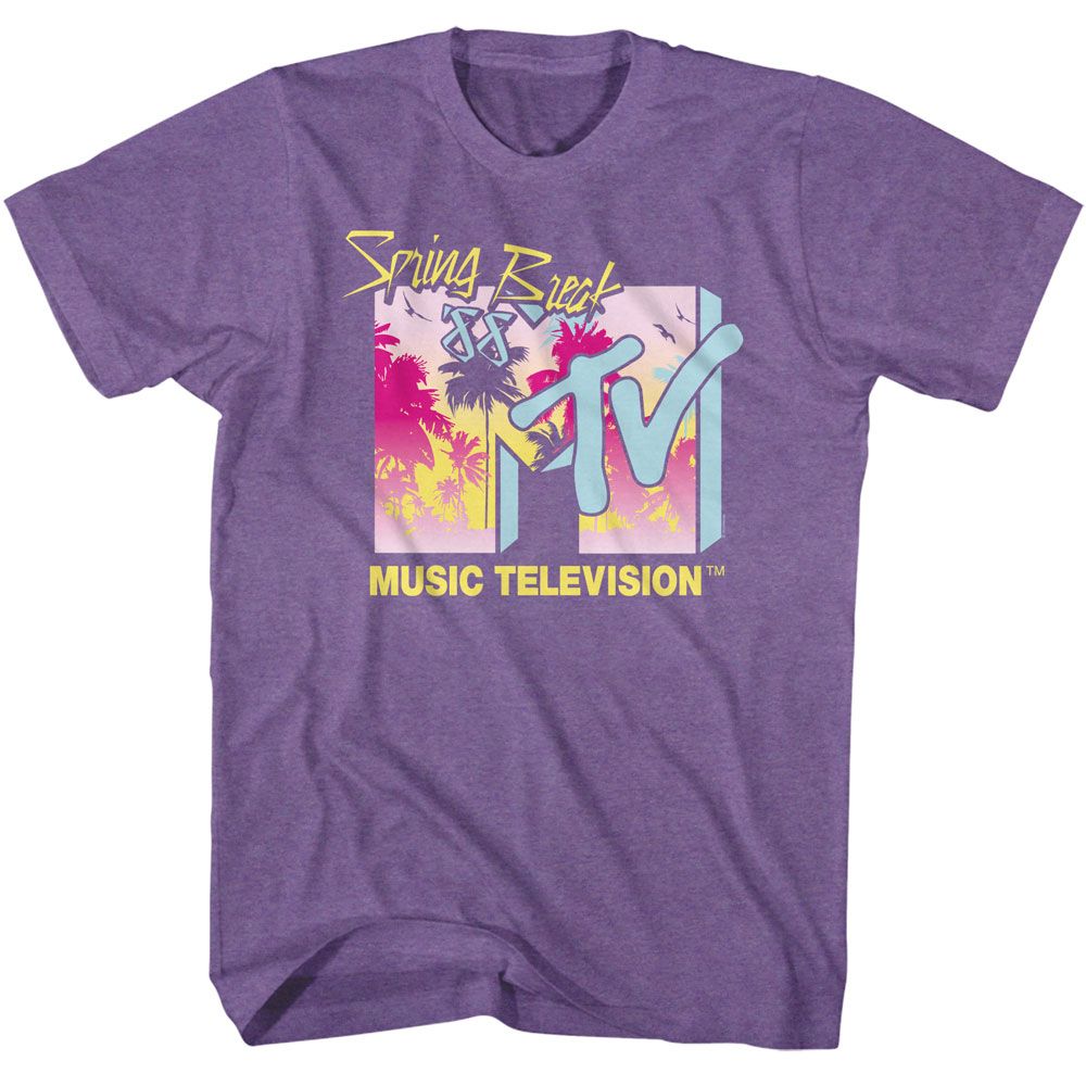 MTV-MTV SPRING BREAK 88 PALM TREES-PURPLE HEATHER ADULT S/S TSHIRT