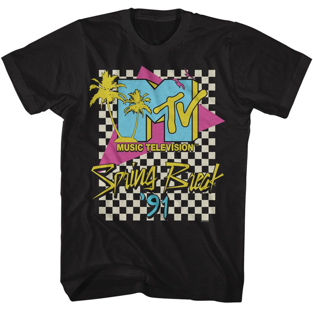 MTV-MTV SPRING BREAK 91 CHECKERED BG-BLACK ADULT S/S TSHIRT