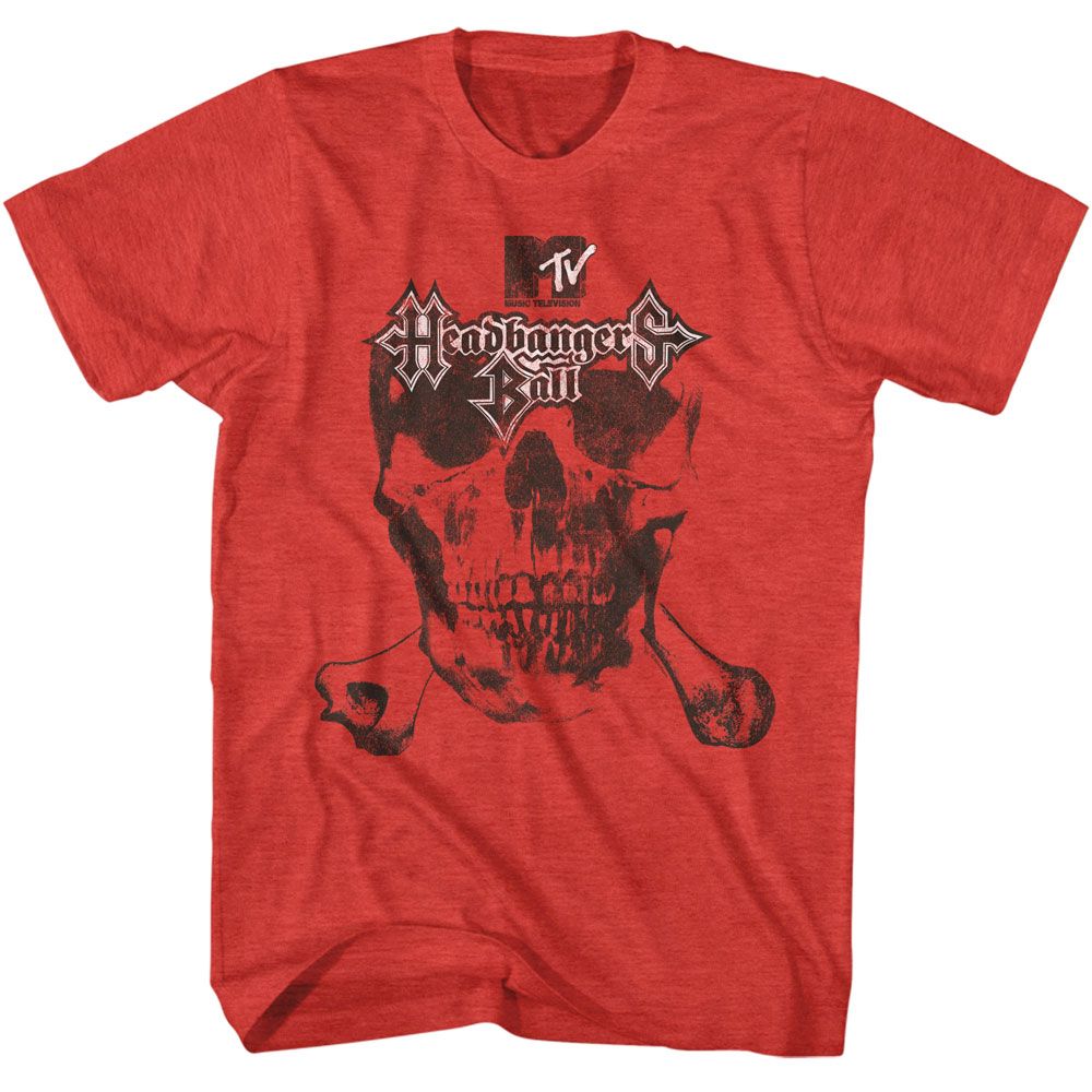 MTV-MTV HBB LOGO SKULL AND BONES-RED HEATHER ADULT S/S TSHIRT