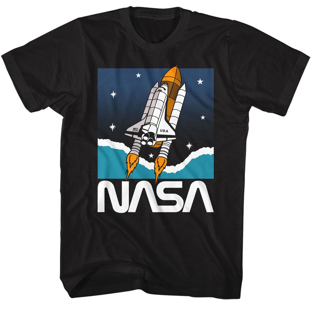 NASA-NASA SHUTTLE IN SPACE-BLACK ADULT S/S TSHIRT