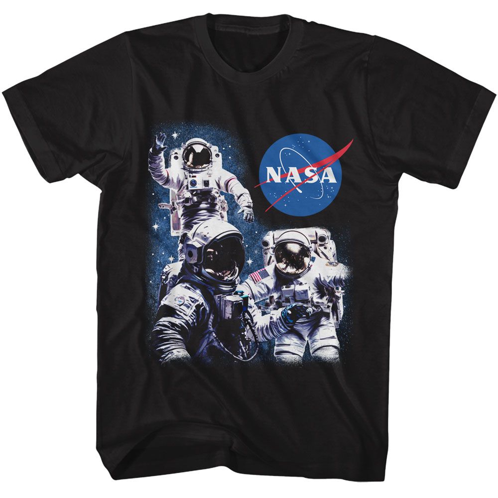 NASA-NASA 3 ASTRONAUTS AND MEATBALL LOGO-BLACK ADULT S/S TSHIRT
