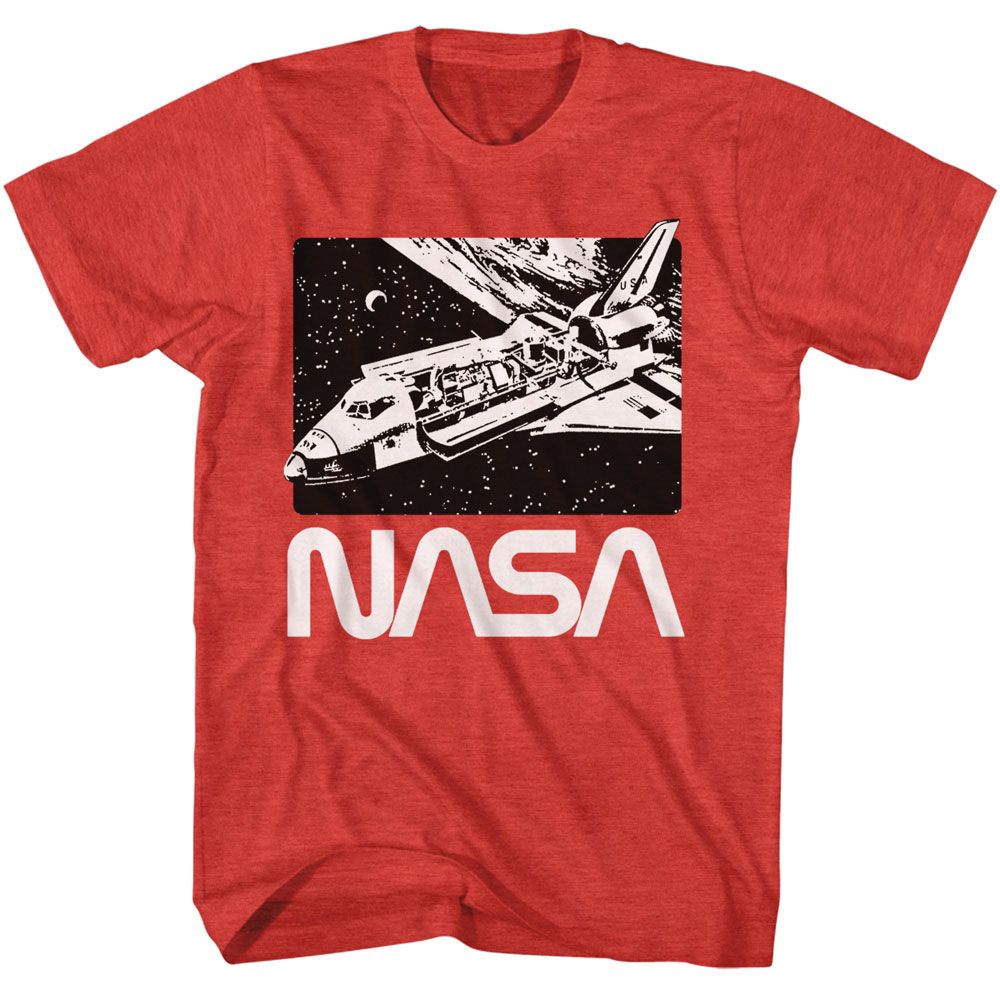 NASA-NASA SHUTTLE IN ORBIT-RED HEATHER ADULT S/S TSHIRT