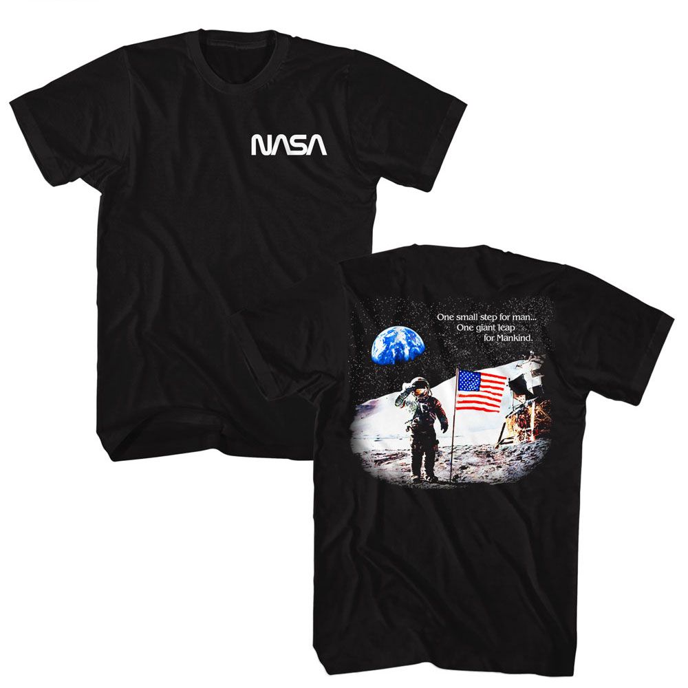 NASA-NASA MOON LANDING FLAG-BLACK ADULT S/S TSHIRT