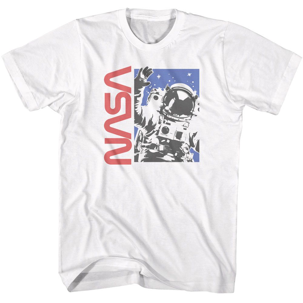 NASA-NASA WAVING ASTRONAUT-WHITE ADULT S/S TSHIRT