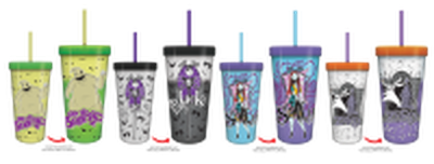 Nightmare Before Christmas Character Grid  24oz 4 pack Color Change Plastic Tumbler – 12 pc ppk ($8.00 each)