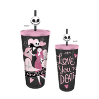 Thumbnail for Nightmare Before Christmas Love You to Death  24oz Plastic Cold Cup w/ Lid and Topper Straw – 12 pc ppk ($6.50 each)
