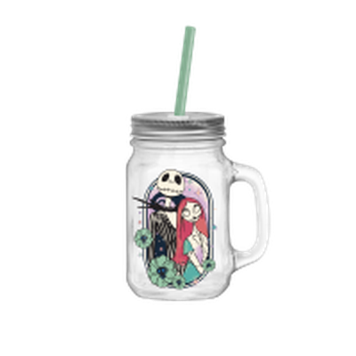 Nightmare Before Christmas Opulence Circle Pose 21oz Glass Mason Jar w Lid and Straw – 12 pc ppk ($5.25 each)