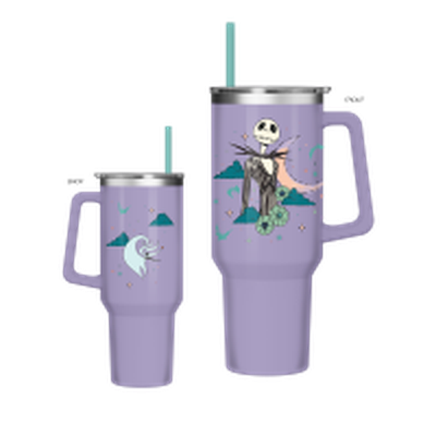 Nightmare Before Christmas Mystic Opulence Jack and Zero  40oz Stainless Steel Tumbler w Handle – 12 pc ppk ($13.75 each)