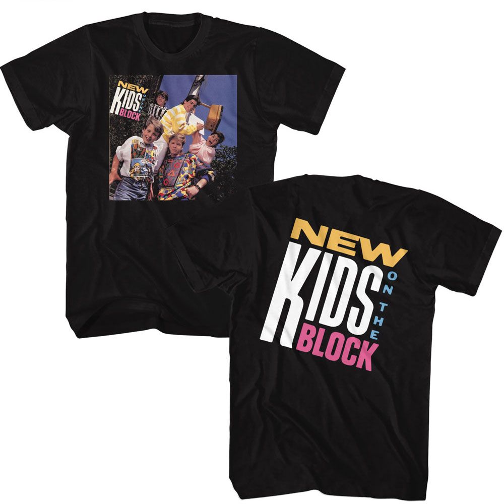 NEW KIDS ON THE BLOCK-NKOTB DEBUT ALBUM FRONT AND BACK-BLACK ADULT S/S TSHIRT