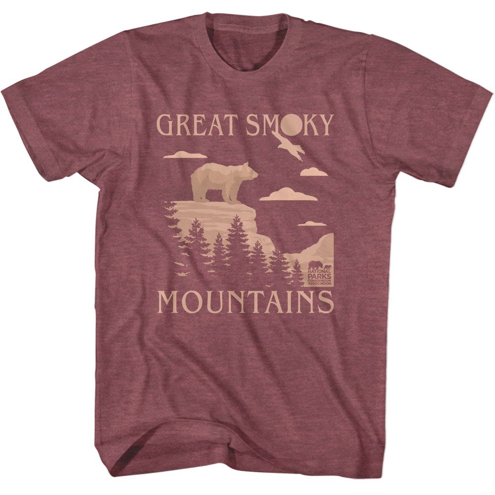 NPCA-GREAT SMOKY MOUNTAINS-VINTAGE MAROON HEATHER ADULT S/S TSHIRT