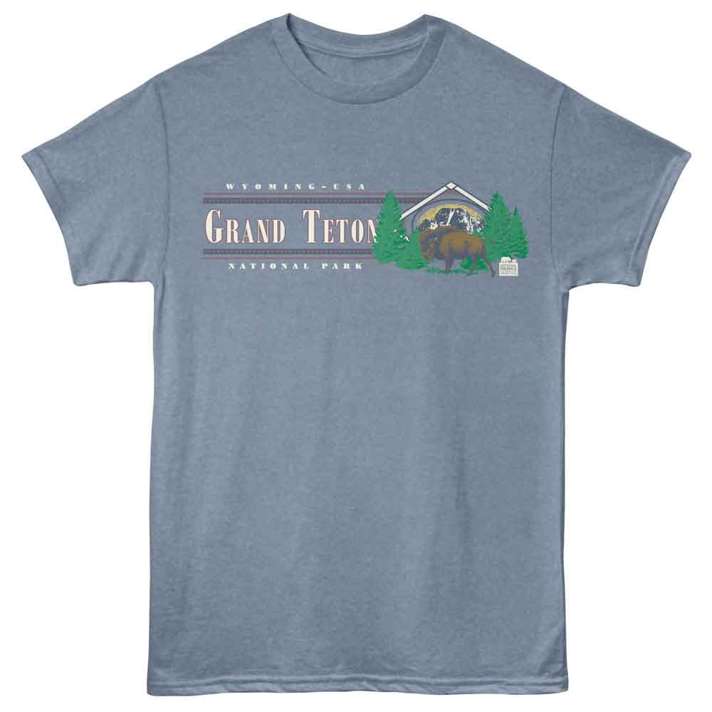 NPCA-GRAND TETON BUFFALO-INDIGO HEATHER ADULT S/S TSHIRT