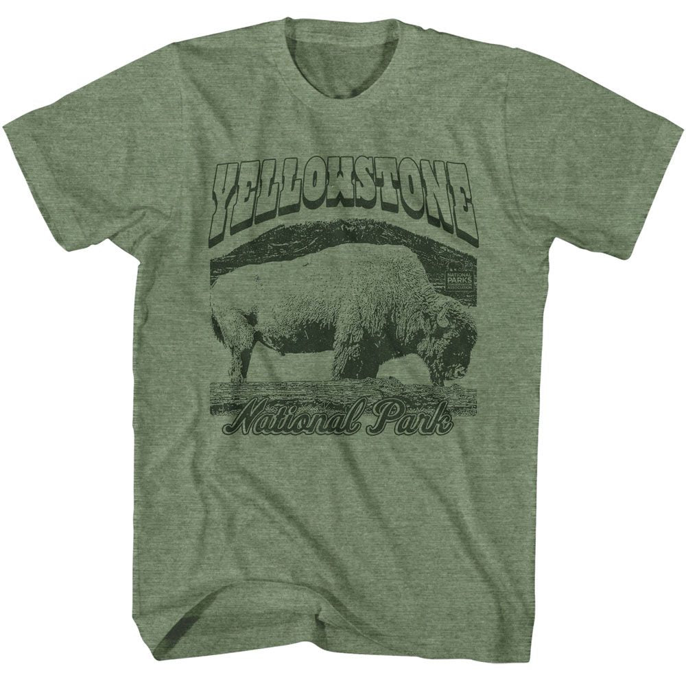 NPCA-YELLOWSTONE BISON-MILITARY GREEN HEATHER ADULT S/S TSHIRT